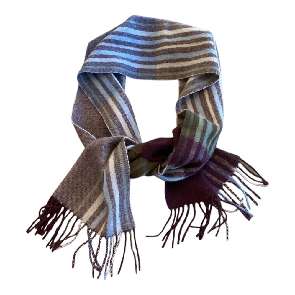 Edinburgh 100% Lambswool Fringe Scarf Classic Preppy Fall Winter Plum/Gray/Blue